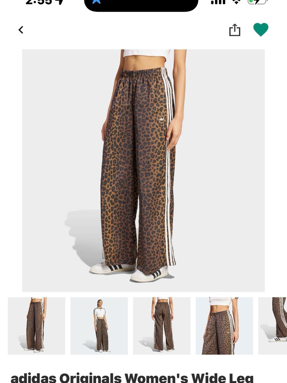 adidas Originals Women's Wide Leg Leopard Print Track Pants in Brown and Black - Picture 1 of 5